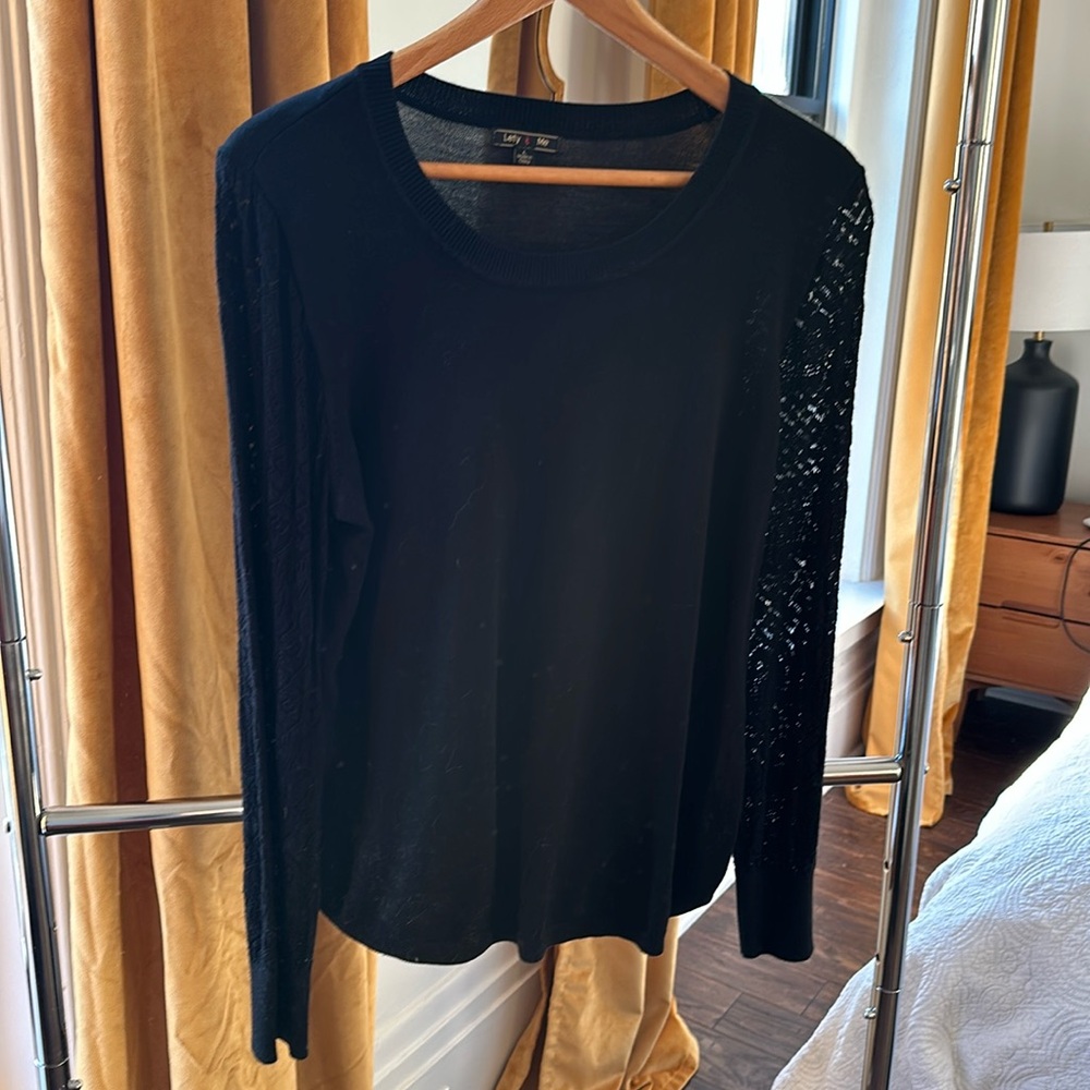 Black sweater with sheer lace arms size large